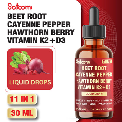 11in1 Beet Root Liquid Drops Supplement with Formula with D3, K2, Hawthorn, Red Spinach, Garlic & Green Tea and More - Supports Immune & Vitality - 1 FL Oz - for 60 Days SatoomiBuy Supplements Australia