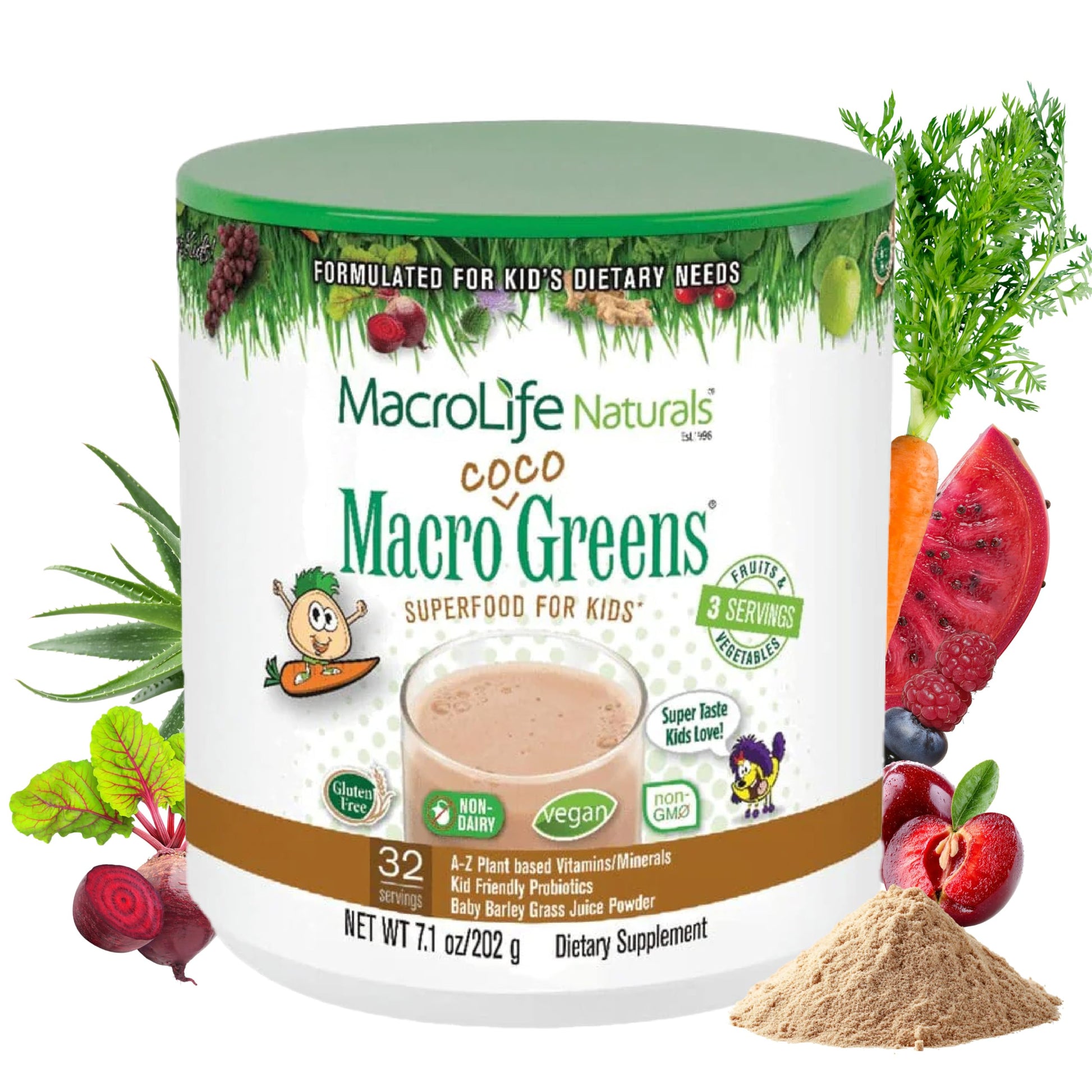 MacroLife Naturals MacroCoco Super Greens Drink, Chocolate Powder Superfood for Kids & Teens - Whole Food Fruit & Vegetable Multi-Vitamins Probiotics Digestive Enzymes & Fiber Supplement - 32 Servings MacroLife NaturalsBuy Supplements Australia