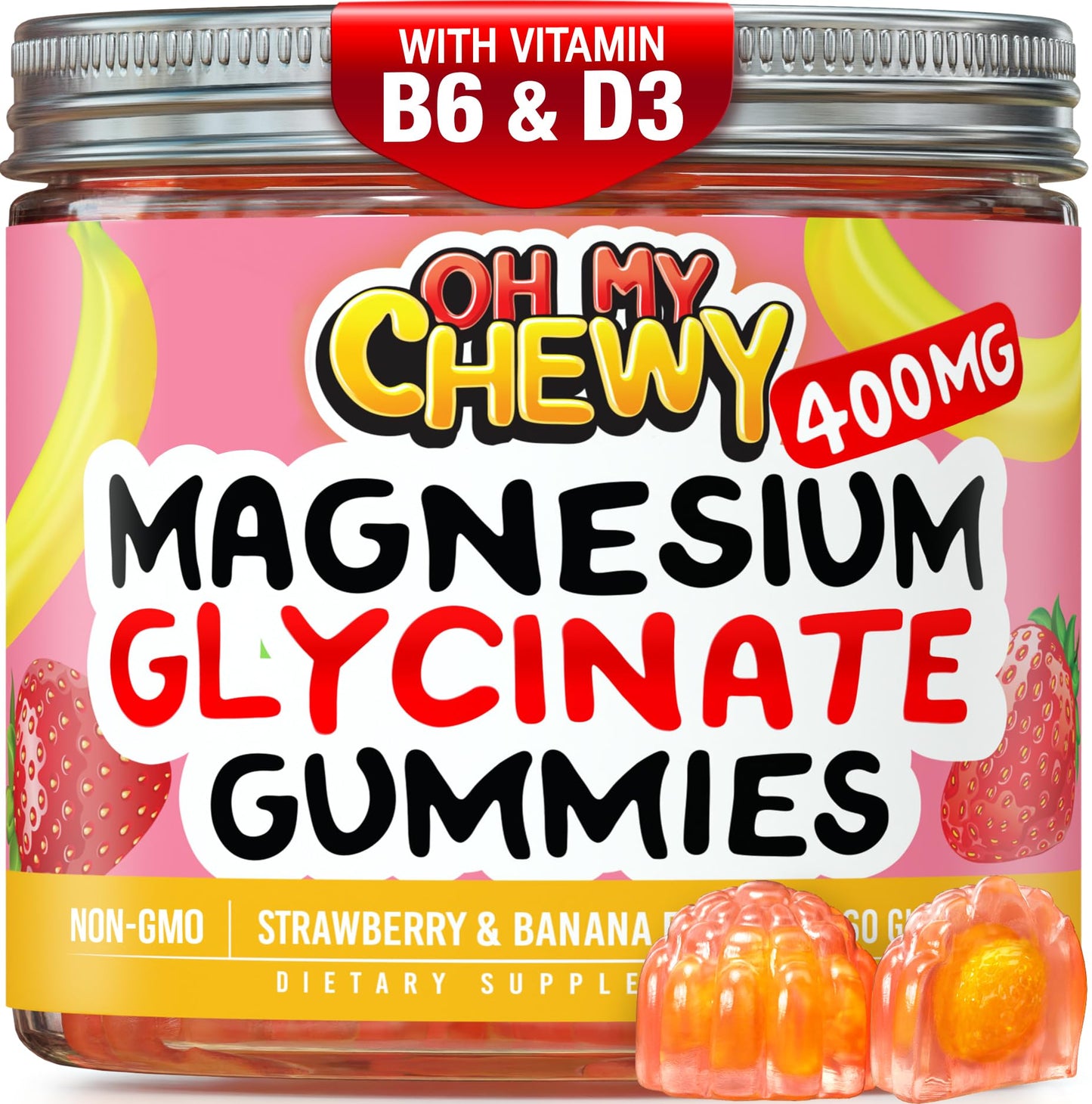Center-Filled Magnesium Glycinate Gummies 400MG - High Absorption for Kids, Teens & Adults - Supplement for Sleep, Calm & Muscle Relaxation with B6 & D3