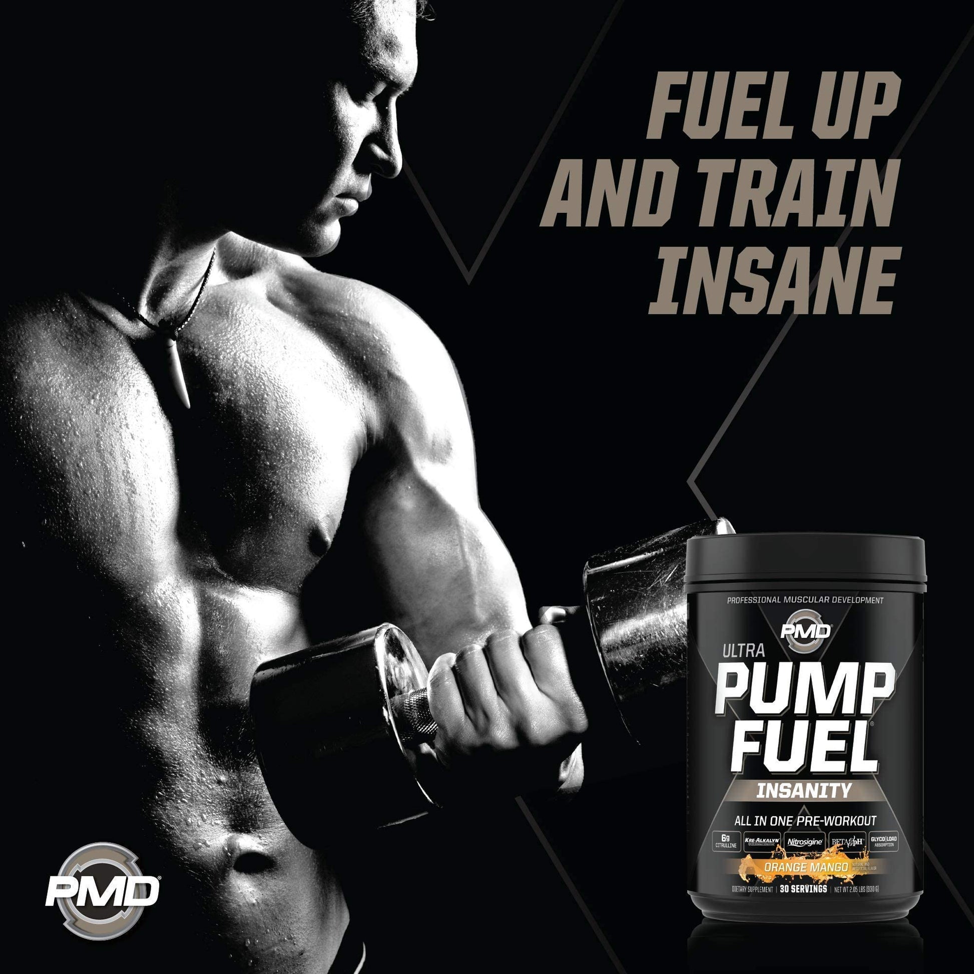 PMD Sports Ultra Pump Fuel Insanity - Pre Workout - Tropical Orange Mango (30 Servings) Sports CG5 Premium Creatine and L-Glutamine Powder (60 Servings)