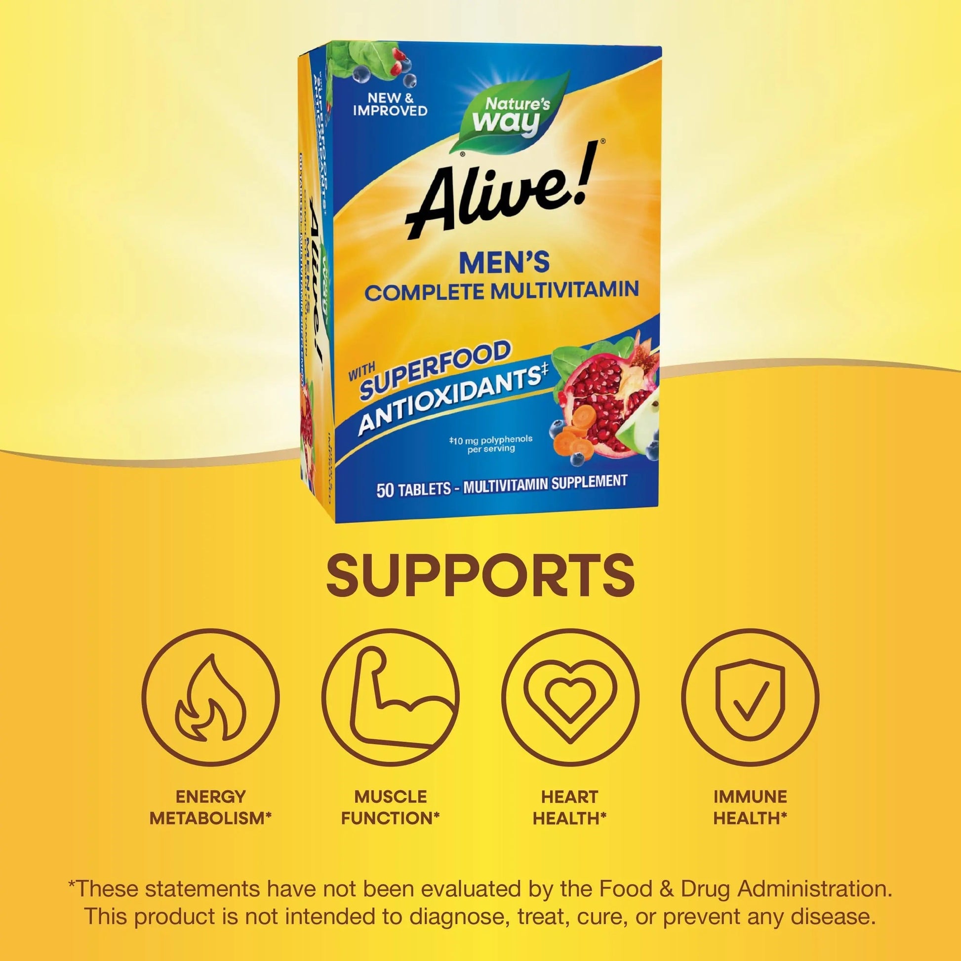 Nature's Way Alive! Men's Complete Multivitamin, Supports Energy Metabolism & Muscle Function*, B-Vitamins, Superfood Antioxidants Nature's WayBuy Supplements Australia