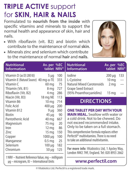 Vitabiotics, Perfectil Triple Active, Essential Nutrients to help maintain healthy Skin, Hair & Nails, 30-Count Boxes (Pack of 2) PerfectilBuy Supplements Australia