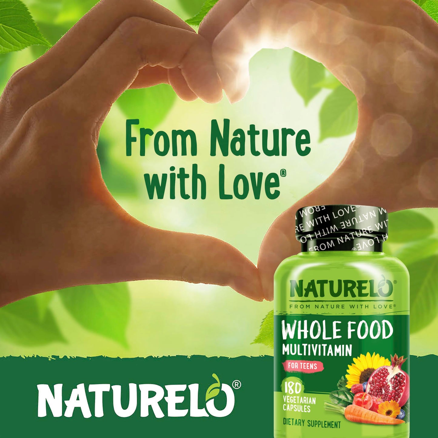 NATURELO Multivitamins for Teenage Girls/Boys, 180 Capsules, Whole Food Multivitamin with Minerals, Non-GMO, Vegetarian
