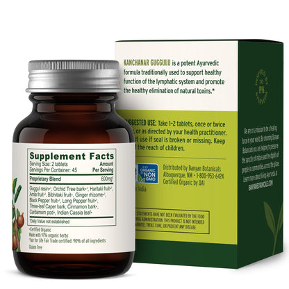 Banyan Botanicals Kanchanar Guggulu Tablets – Organic Lymph Supplement with Guggulu Resin – Promotes the Healthy Elimination of Natural Toxins* – 90 Tablets – Non-GMO Sustainably Sourced Vegan Banyan BotanicalsBuy Supplements Australia