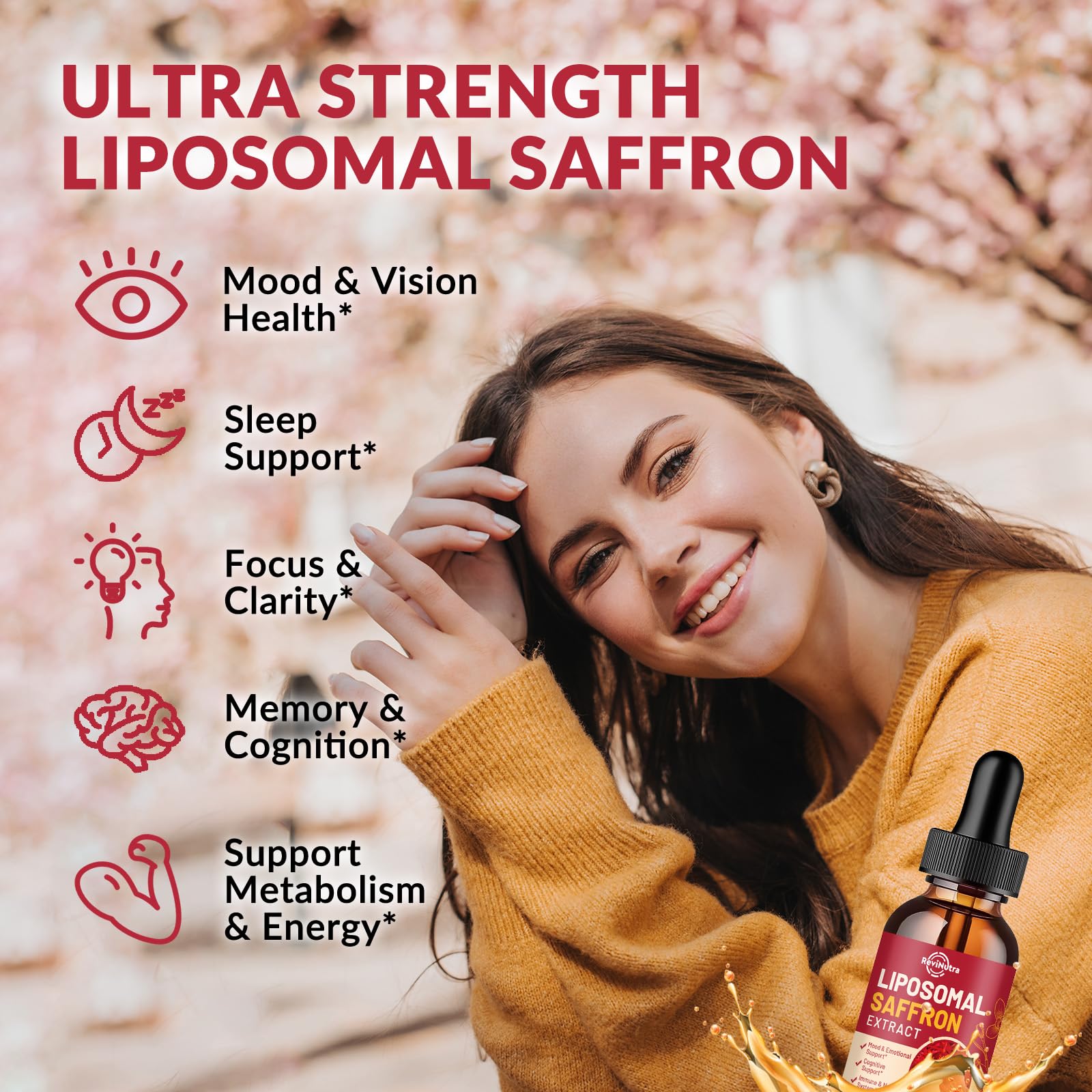 Saffron Supplements - 88.5mg Saffron Extract Liposomal Liquid Drops with Magnesium, Zinc, Ashwagandha, L-Theanine, Vitamin B6, D3 for Antioxidant Mood Energy Vision & Focus, Strawberry Flavor 2 Fl Oz ReviNutraBuy Supplements Australia
