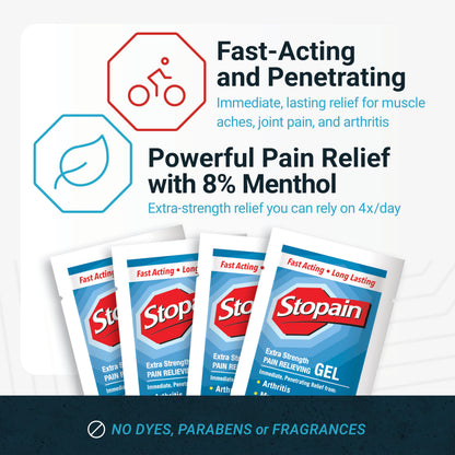 Stopain Pain Relief 3g Gel Packets, 100ct, 8% Menthol, Topical Pain Relief, Knee Pain Relief, Back Pain Relief, and Arthritis Pain Relief, Perfect for Workplace First Aid Cabinets, Made in USA StopainBuy Supplements Australia