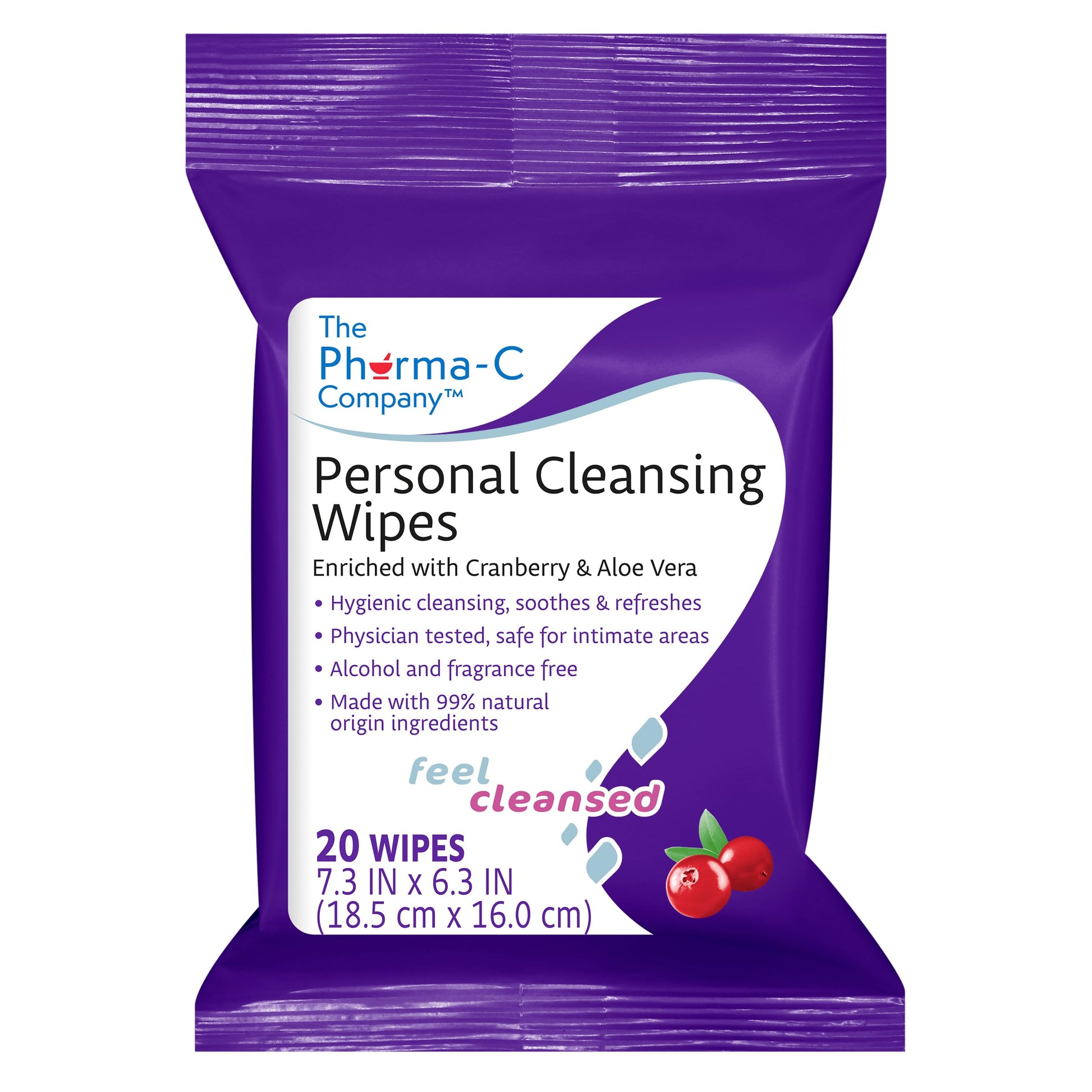 The Pharma-C Company Personal Cleansing Wipes [2 packs of 20 wipes] - Enriched with Cranberry & Aloe Vera GenericBuy Supplements Australia