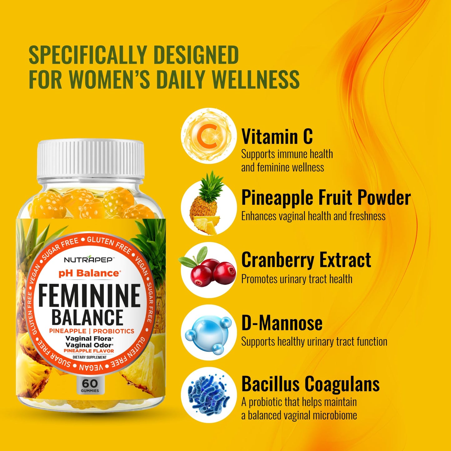 NutraPep Feminine Balance Probiotics Gummies for Women - Vaginal Health & Women's pH Balance Natural Gummy Supplement with Cranberry Pineapple Powder - Sugar Free Gluten Free Vegan (Pack of 2) NutraPepBuy Supplements Australia