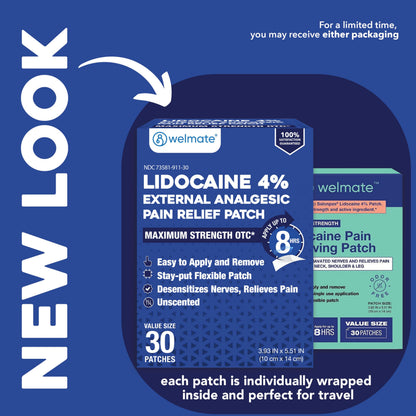 WELMATE - 4% Lidocaine Numbing Patch - Maximum Strength - Temporary Relief of Pain, Back, Neck, Shoulders, Knees, Elbows, Minor Skin Irritations - Topical Analgesic Unscented - 30 ct WELMATEBuy Supplements Australia