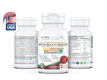 KAPPA NUTRITION Iron 26mg, Vitamin C & Orange 150mg, Folate 667mcg DFE, Vitamin B12, Beetroot, Brewers Yeast, Broccoli & MCT Oil 9 in 1 Advanced Complex (90 Capsules) KAPPA NUTRITIONBuy Supplements Australia