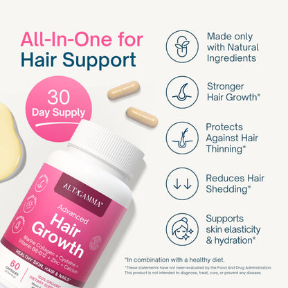 ALTAGAMMA Hair Growth Supplements - Nourishes Thinning, Strengthen Nails & Skin & Combat Hair Loss - Hair Growth Vitamins for Women & Men with Marine Collagen Peptides, 60 Capsules | 30 Day Supply ALTAGAMMABuy Supplements Australia