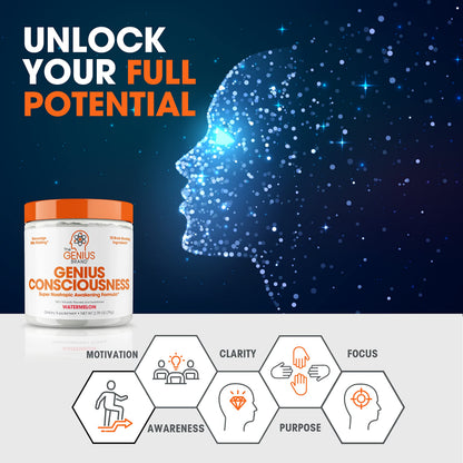 Genius Consciousness, Super Nootropic Brain Supplement Powder, Watermelon The Genius BrandBuy Supplements Australia