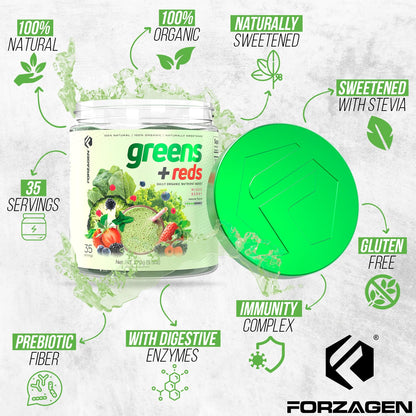Forzagen Vegan Greens & Reds Superfood Powder - Organic Super Greens Powder | Premium Veggie Powder Supplement | 35 Servings Reds and Greens Superfood Powder ForzagenBuy Supplements Australia