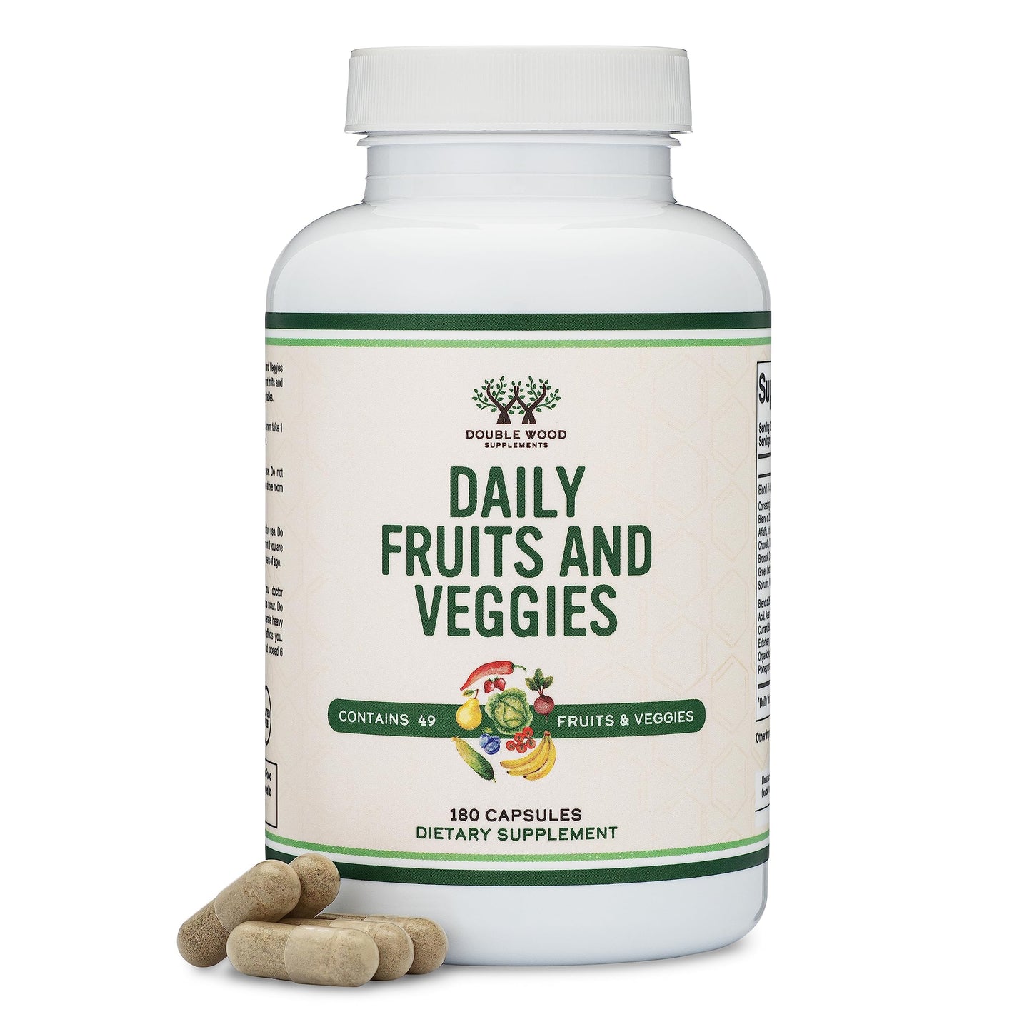 Fruits and Veggies Supplement (Daily Blend of 49 Different Fruits and Vegetables, 23 Veggies and 29 Fruits) 1,500mg Servings, 180 Capsules (No Fillers, Vegan Safe, Non-GMO) by Double Wood Double Wood SupplementsBuy Supplements Australia