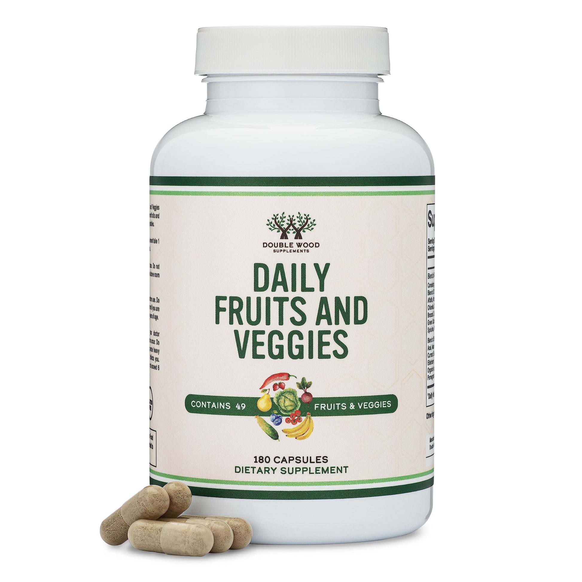 Fruits and Veggies Supplement (Daily Blend of 49 Different Fruits and Vegetables, 23 Veggies and 29 Fruits) 1,500mg Servings, 180 Capsules (No Fillers, Vegan Safe, Non-GMO) by Double Wood Double Wood SupplementsBuy Supplements Australia