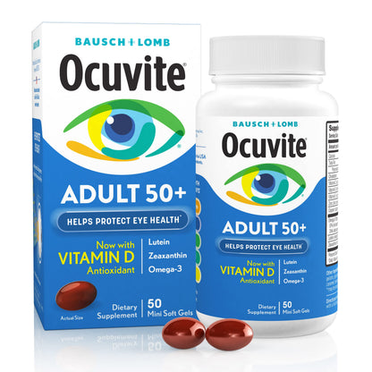 Ocuvite 50+ Eye Vitamin & Mineral Supplement, Multivitamin for Vision & Ocular Health with Omega-3, Zinc, Vitamins C & E, Lutein & Zeaxanthin, Zinc Supplements for Women and Men, 50 Softgels OcuviteBuy Supplements Australia
