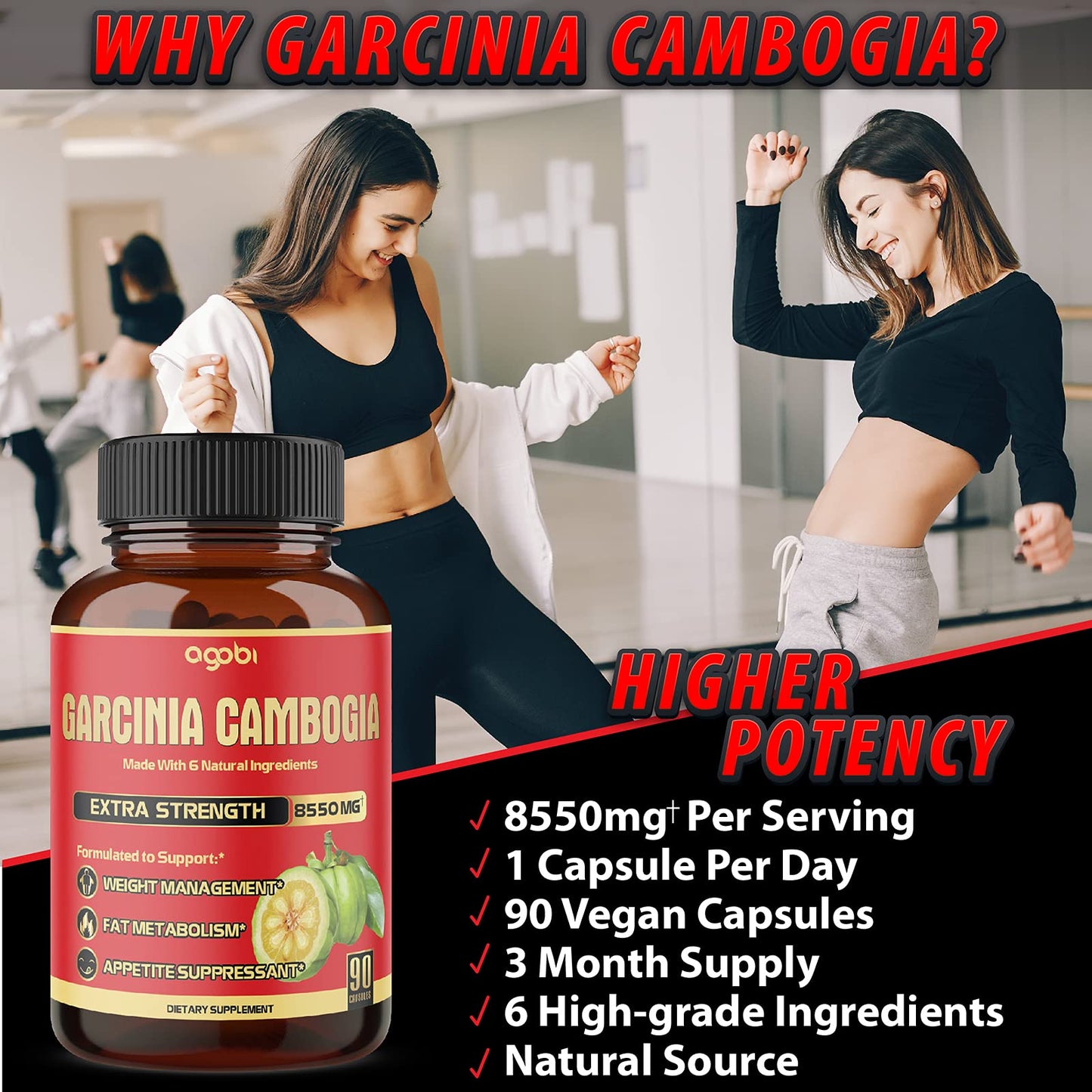 agobi Pure Garcinia Cambogia Capsules 8550mg - 6in1 with Green Tea, Arjuna, Garlic Bulb agobiBuy Supplements Australia