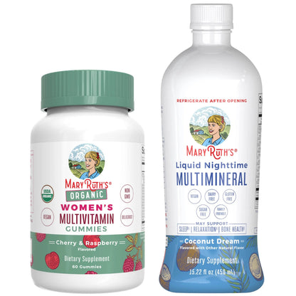 MaryRuth's Multivitamin Gummies for Women (Strawberry) & Liquid Nighttime Multimineral (Pineapple) | Clean Label Project Verified | MARYRUTH'S