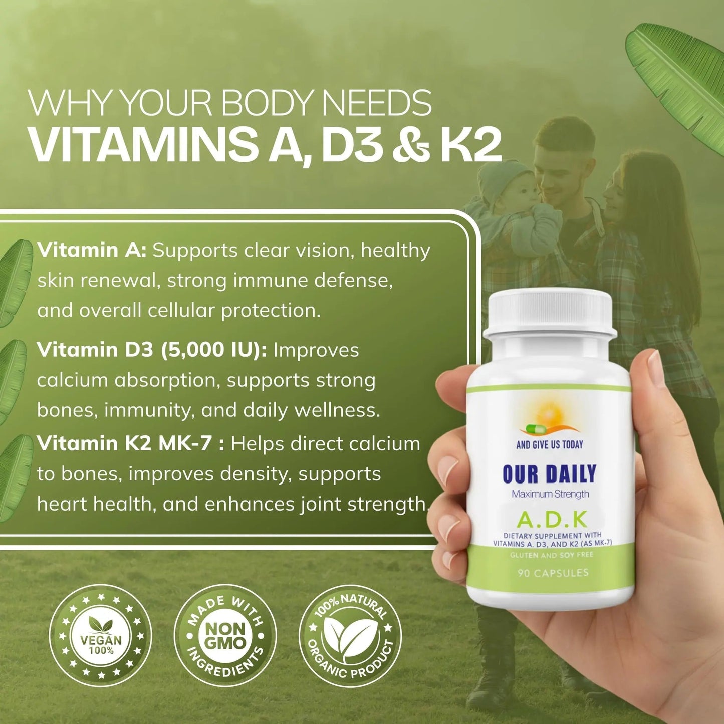 Daily Vites, ADK Vitamin Supplement 5000 IU, 90 Capsules - 3 Months Supply - High Potency Vitamin A, D3 & K2 (MK-7) - Physician Formulated ADK for Bone, Heart AND GIVE US TODAY OUR DAILYBuy Supplements Australia