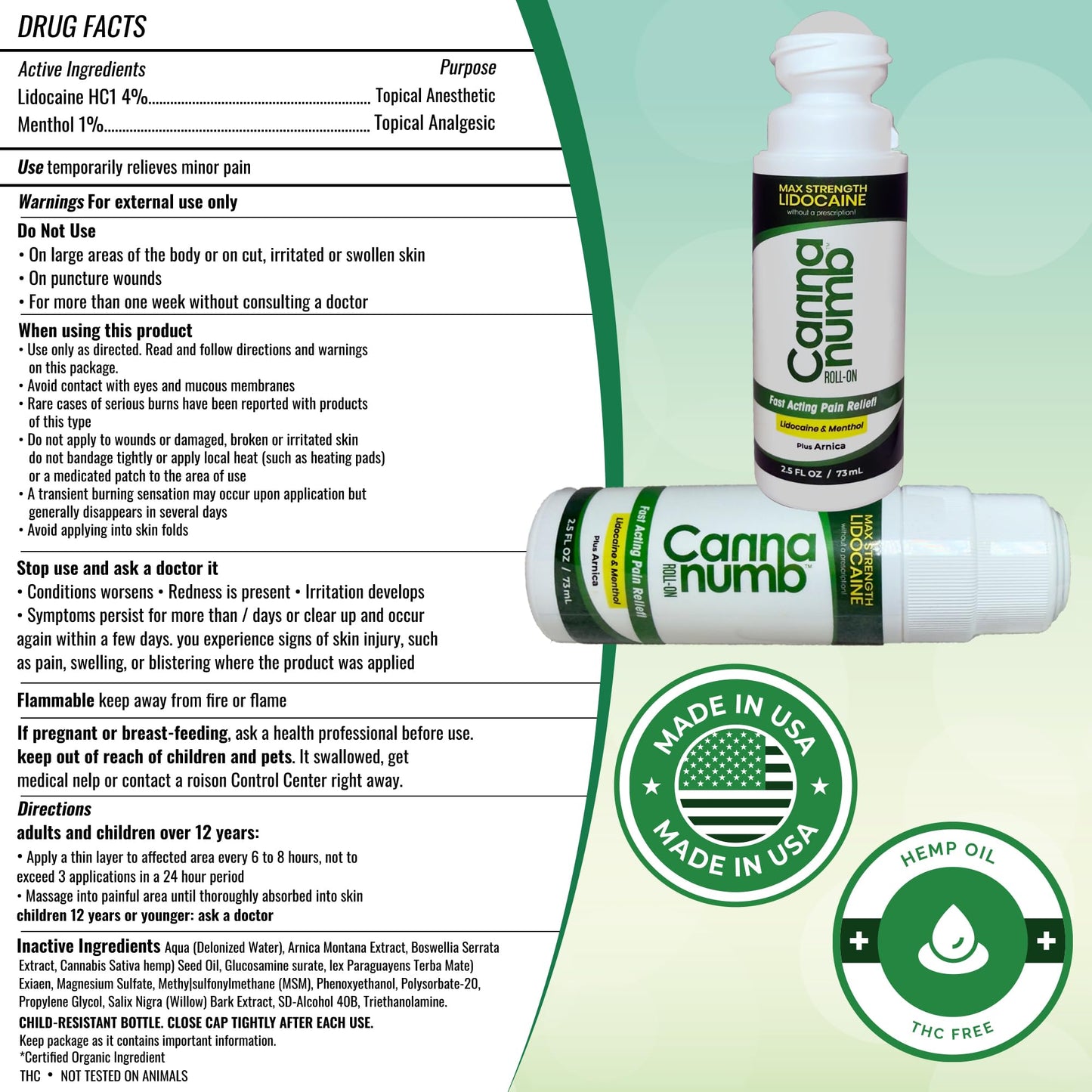 Cannanumb Pain Relief Roll On with Lidocaine, Fast Acting Pain Relief with Arnica + Boswellia + Menthol - 2.5oz CannanumbBuy Supplements Australia