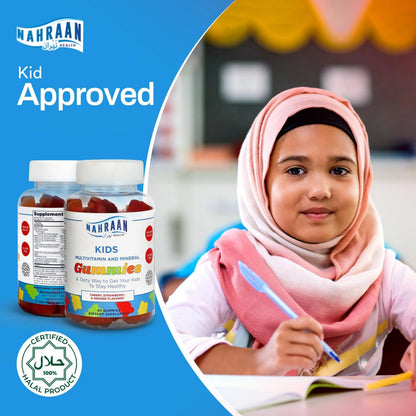 NAHRAAN HEALTH Halal Vitamins for Kids - Halal Multivitamins for Kids Vitamin A, C, D, E, B6, B12 - Non-GMO Vegetarian, Halal Gummies - 90 Count NAHRAAN HEALTH