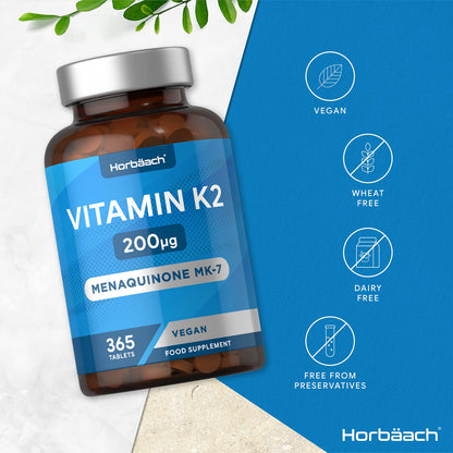 Vitamin K2 MK7 200ug | 365 Vegan Tablets | High Strength Menaquinone MK-7 HorbäachBuy Supplements Australia