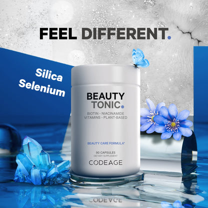 Codeage Biotin Supplement with Vitamin C, Vitamin E, Vitamin B6, Niacin, Folate, Organic Food Blend, Phytoceramides, Astaxanthin, Selenium - Beauty Tonic - Hair, Skin, and Nail Support - Vegan, 90 Ct CodeageBuy Supplements Australia