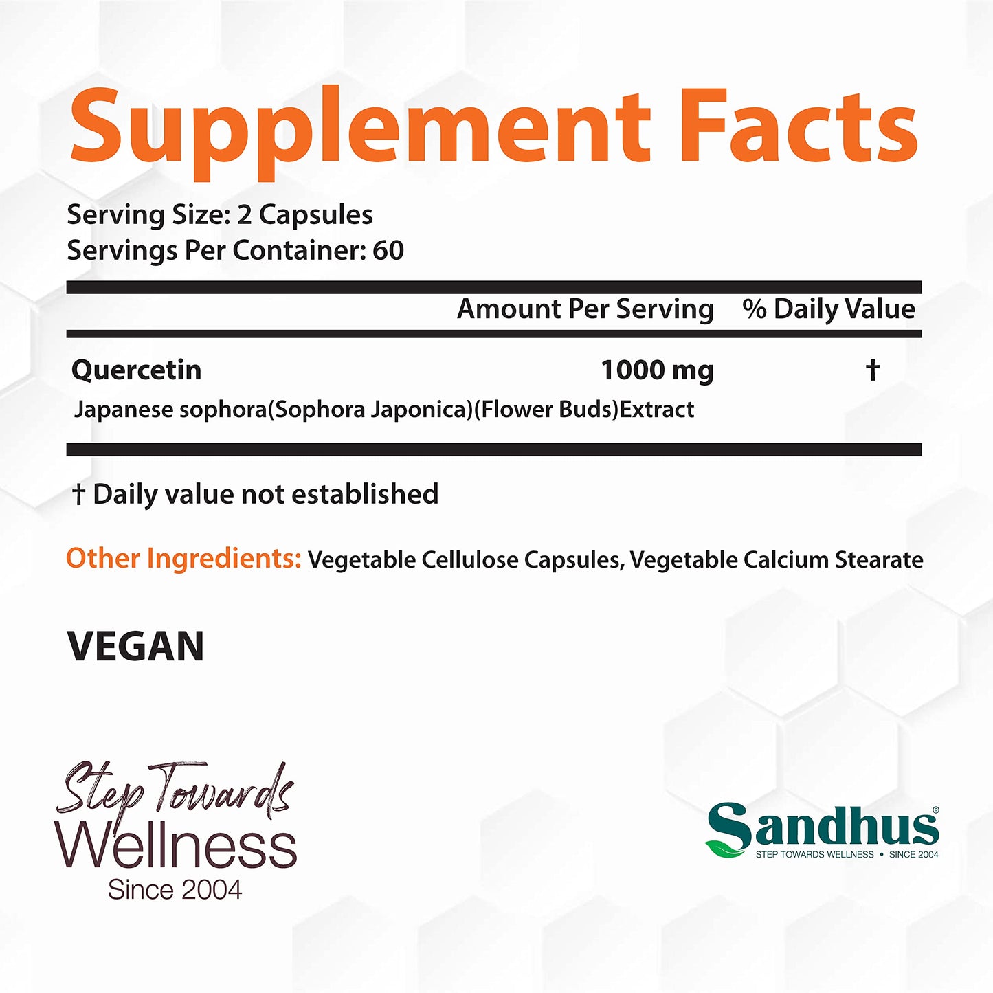 Sandhu's Quercetin 1000mg Per Serving 120 Count Vegetarian Capsules Bioflavonoids Sandhu'sBuy Supplements Australia