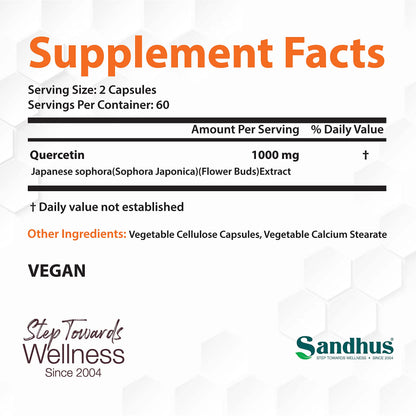 Sandhu's Quercetin 1000mg Per Serving 120 Count Vegetarian Capsules Bioflavonoids Sandhu'sBuy Supplements Australia