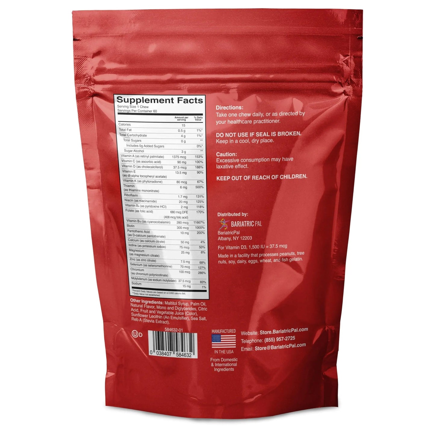 BariatricPal Iron-Free Multivitamin Soft Chew - Fruit Punch (60 Count) BariatricPal