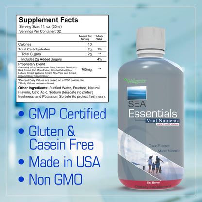 Wellgenix Sea Essentials Liquid Mineral Dietary Supplement with Trace and Macro Minerals and Coral Calcium – Sea Berry Flavor – 32 fl oz WellgenixBuy Supplements Australia