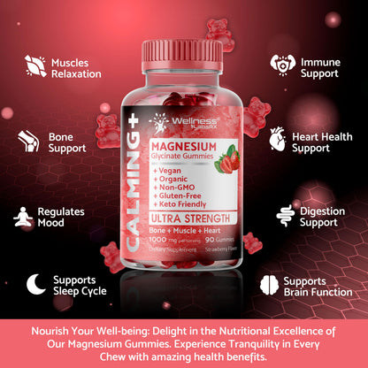 Magnesium Glycinate Gummies, 1000 mg - Magnesium Supplement to Support Relaxation, Heart Health - Chewable Calm Magnesio Gummies for Adults,