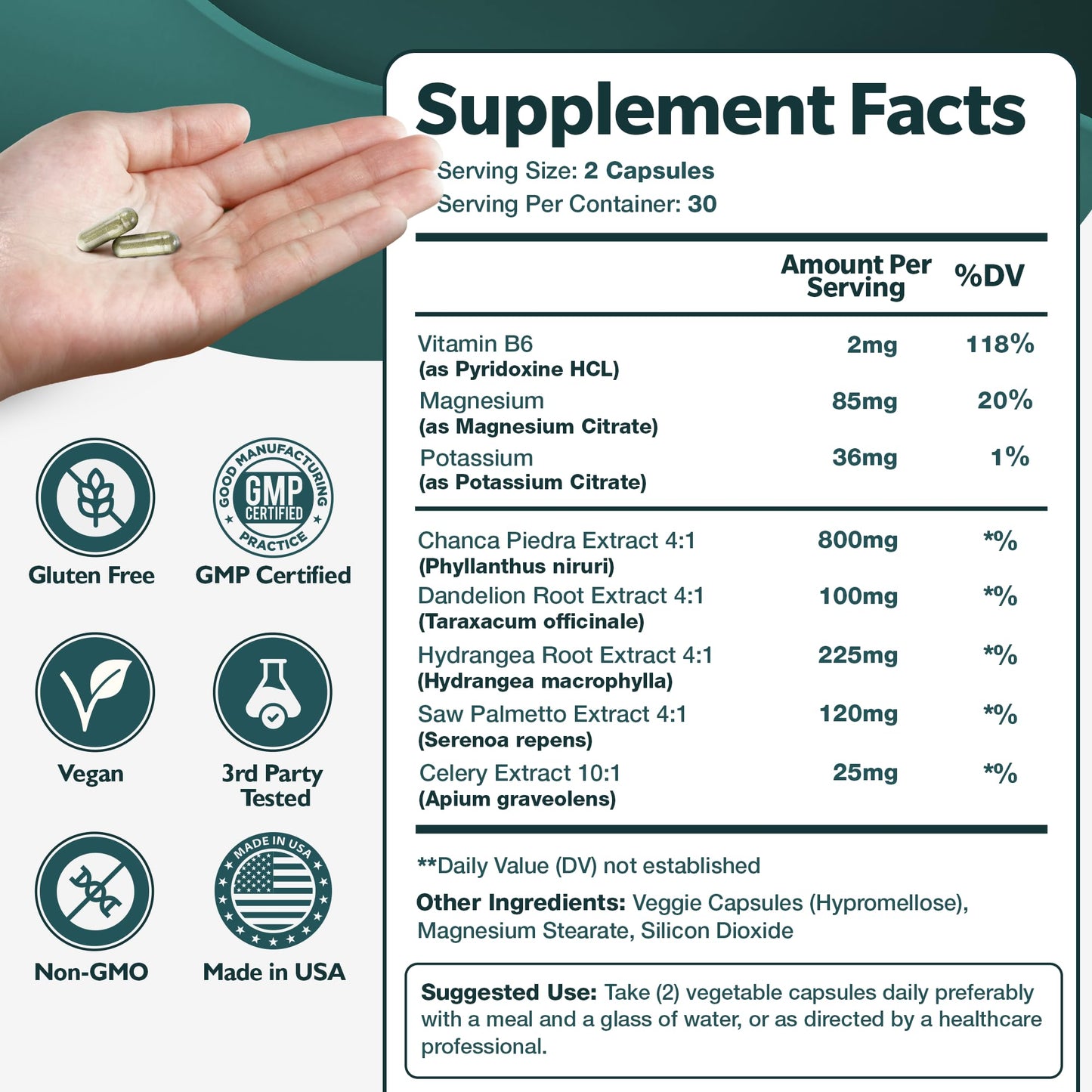 Happee Chanca Piedra Stone Breaker Kidney & Gallbladder Cleanse – Kidney Stone Dissolver & Passage Support - High Potency Phyllanthus Niruri with Magnesium, Potassium & Herbal Blend - 60 Capsules HappeeBuy Supplements Australia