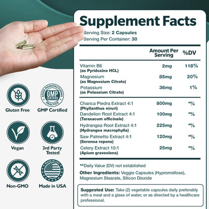 Happee Chanca Piedra Stone Breaker Kidney & Gallbladder Cleanse – Kidney Stone Dissolver & Passage Support - High Potency Phyllanthus Niruri with Magnesium, Potassium & Herbal Blend - 60 Capsules HappeeBuy Supplements Australia