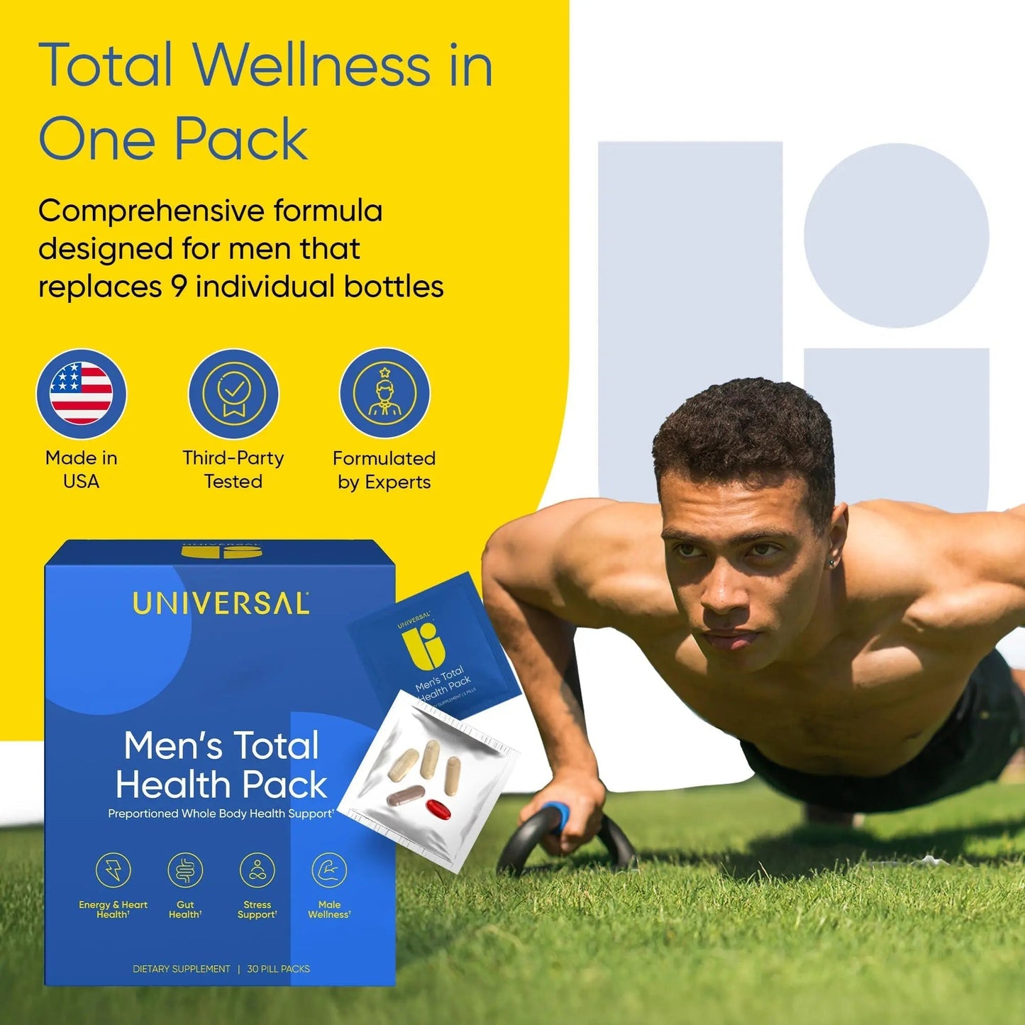 Men's Total Health Daily Vitamin Packs - 22 Essential Minerals & Vitamins for Men, All-in-One Multivitamin Supplement for Energy Universal UBuy Supplements Australia