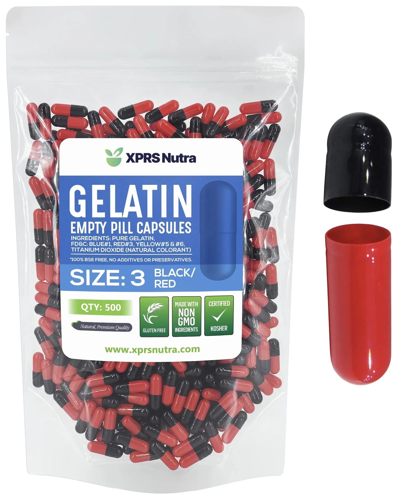 XPRS Nutra Size 3 Empty Capsules - 500 Count Empty Gelatin Capsules - Pills DIY Capsule Filling - Pure Bovine Pill Gel Caps Fillable XPRS NutraBuy Supplements Australia