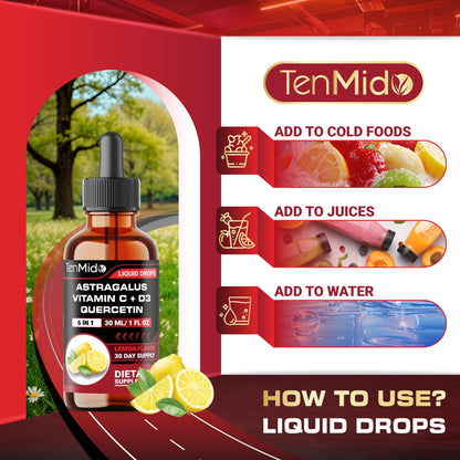 Tenmido 6-in-1 Astragalus Root Tincture - Herbal Extract Supplements with Quercetin, Rhodiola Rosea, Vitamin D3, Vitamin C, and Zinc - Vegan, Non-GMO - 30ml 1 Fl Oz TenmidoBuy Supplements Australia