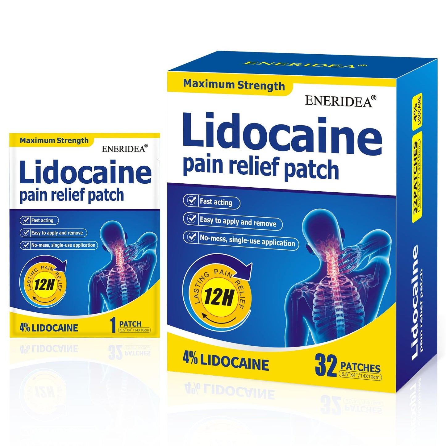 ENERIDEA Lidocaine Gel Pain Relief Patch for Sensitive Skin - Breathable & Hypoallergenic, Flexible Adhesion for Daily Muscle & Joint Comfort - 12 Hour Pain Relief (32 Patches) ENERIDEABuy Supplements Australia