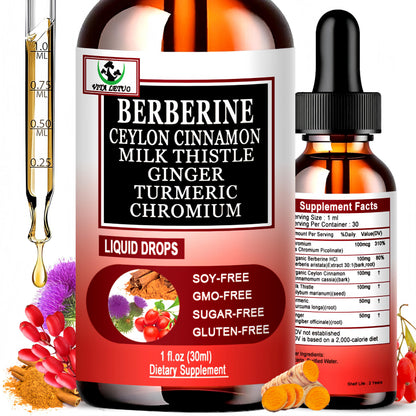 Berberine Drops, High Absorption 6-in-1 Liquid Berberine Supplement with Ceylon Cinnamon Milk Thistle Turmeric, Premium Berberine HCl for Immune Function Metabolic & Digestive Support, 30 Servings Vita letuoBuy Supplements Australia