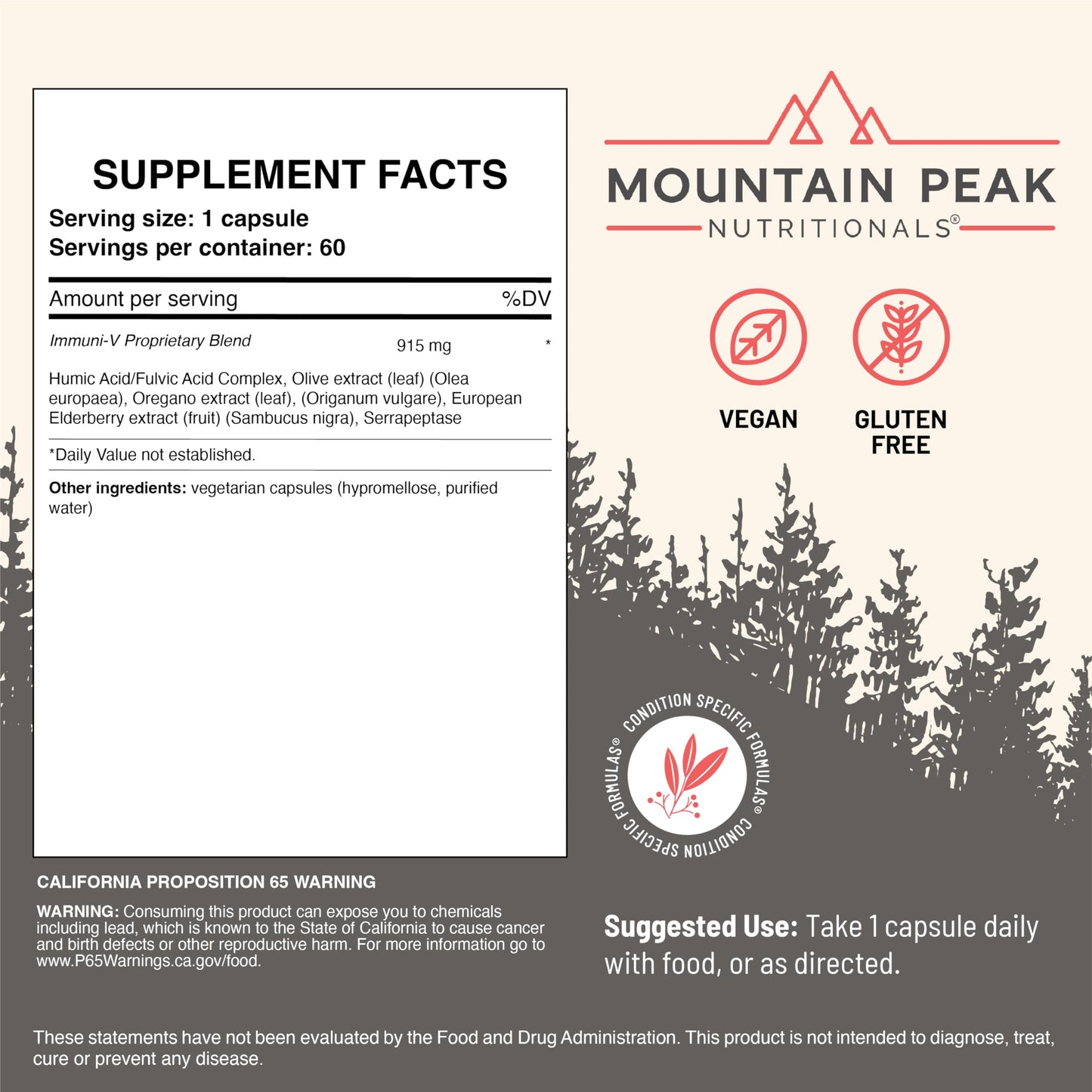 Mountain Peak Nutritionals Immuni-V - Immune System & Whole Body Support Supplement - Natural Antioxidant Booster with Humic Acid, Olive Extract, & Elderberry (60 Vegetarian Capsules) Mountain Peak NutritionalsBuy Supplements Australia