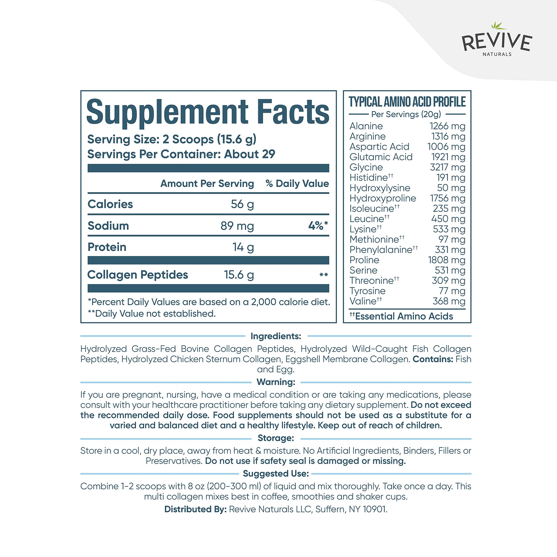 Revive Naturals Multi Collagen Hydrolyzed Protein Powder (16oz) - Types I, II, III, V & X Revive NaturalsBuy Supplements Australia