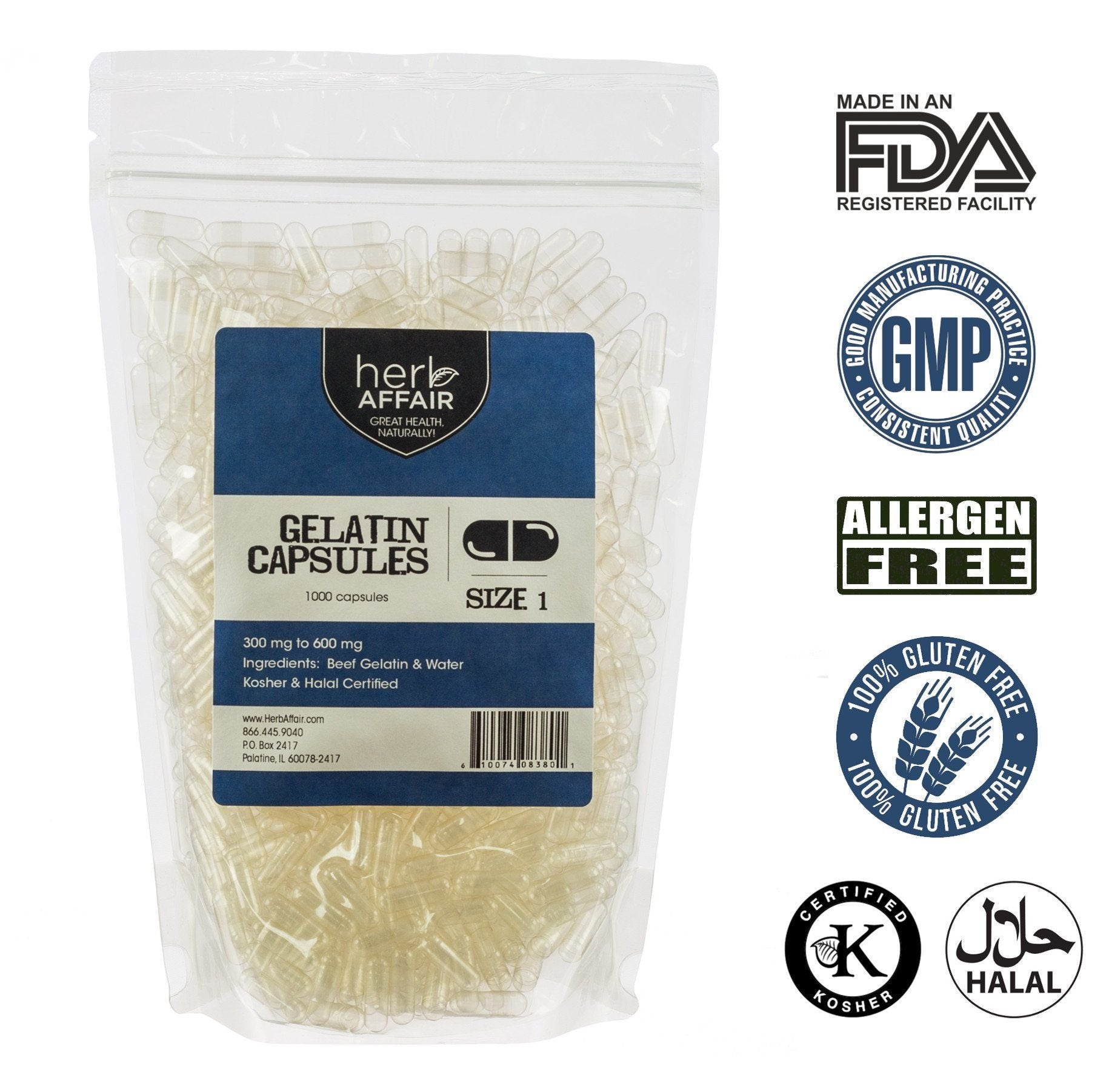 Herb Affair Clear Empty Gelatin Capsules Size 1-1000 Count – Holds 300-600mg - Great for Dogs and Kids Medication - Works with Most Capsule Fillers Herb AffairBuy Supplements Australia