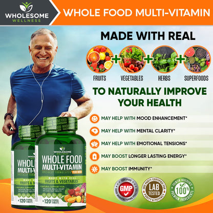 Whole Food Multivitamin for Men - Natural Multi Vitamins, Minerals, Organic Extracts Wholesome WellnessBuy Supplements Australia