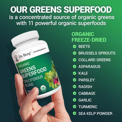 Dr. Berg's Greens Superfood Cruciferous Vegetable Tablets - Vegetable Supplements for Adults w/ 11 Phytonutrient Super Greens Tablets - Energy, Immune System & Liver Veggie Tablets - 250 Tablets Dr. Berg NutritionalsBuy Supplements Australia