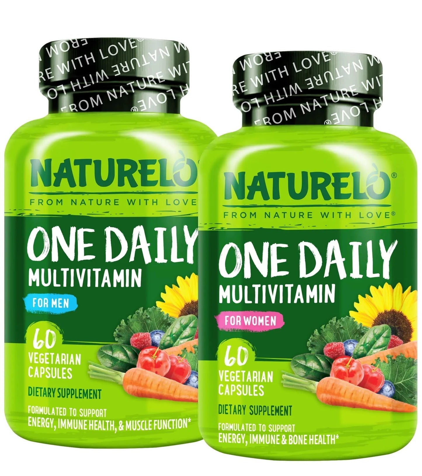 NATURELO One Daily Multivitamin for Women, 60 Capsules and One Daily Multivitamin for Men, 60 Capsules - 2 Month Supply Bundle NATURELO