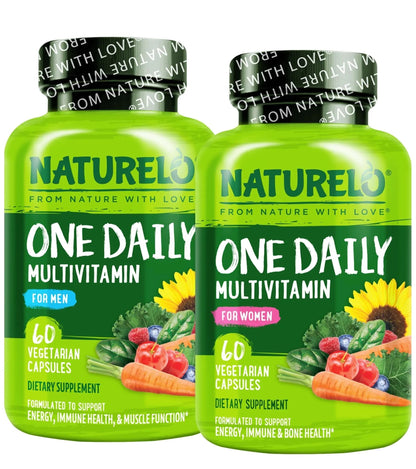 NATURELO One Daily Multivitamin for Women, 60 Capsules and One Daily Multivitamin for Men, 60 Capsules - 2 Month Supply Bundle NATURELO