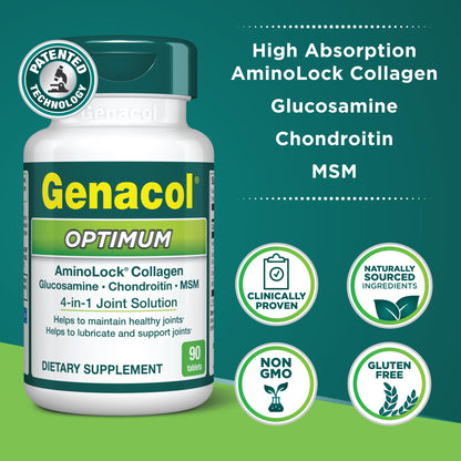 Genacol Optimum – Glucosamine, Chondroitin, MSM and Ultra-Hydrolyzed Collagen Tablets, Maintains Healthy Joints, Protects & Lubricate Cartilage, 90 Tablets (30-Day Supply) GenacolBuy Supplements Australia