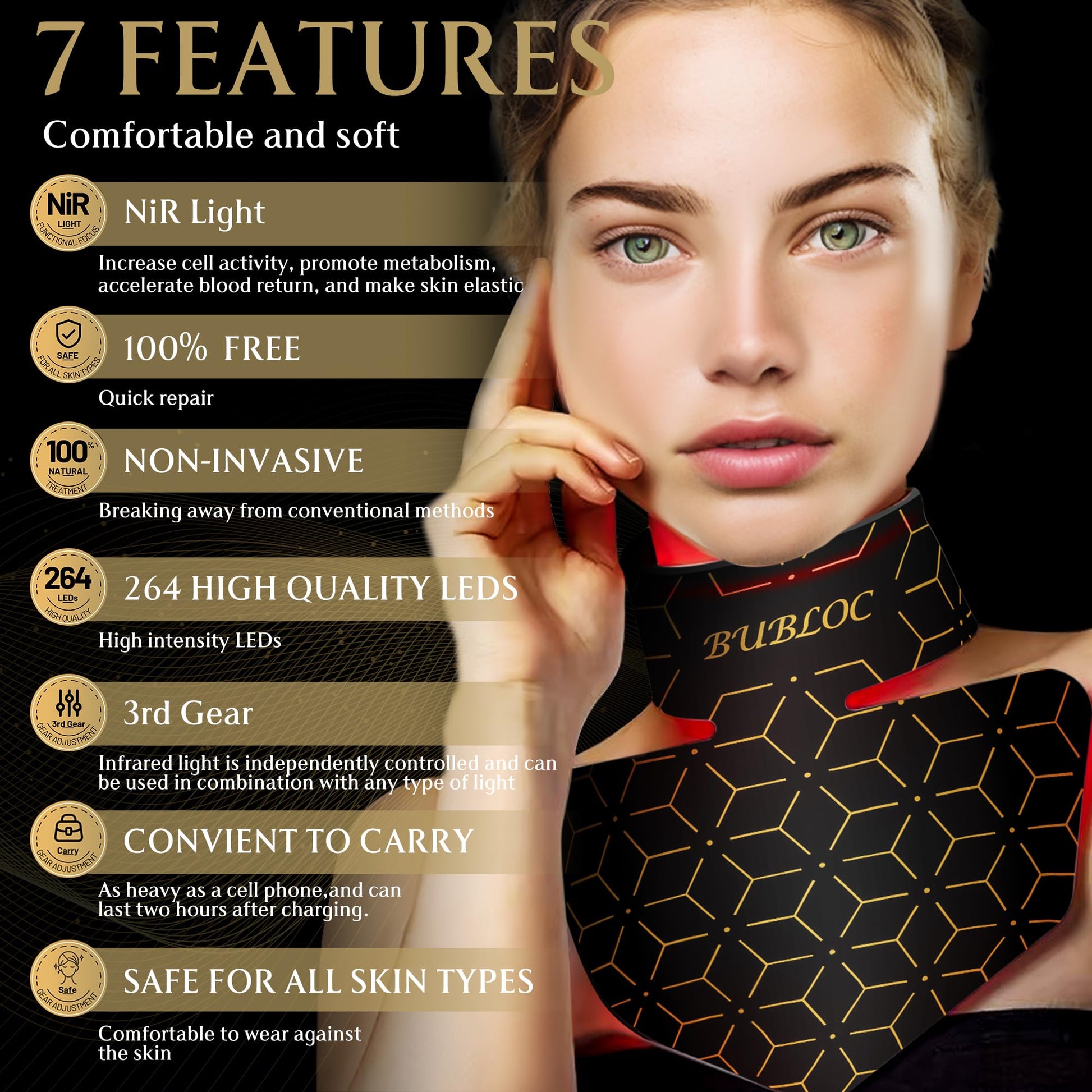 Upgraded Red Light Therapy Mask for Neck & Décolleté, 850 nm Wireless Infrared Light Therapy Suitable BUBLOCBuy Supplements Australia