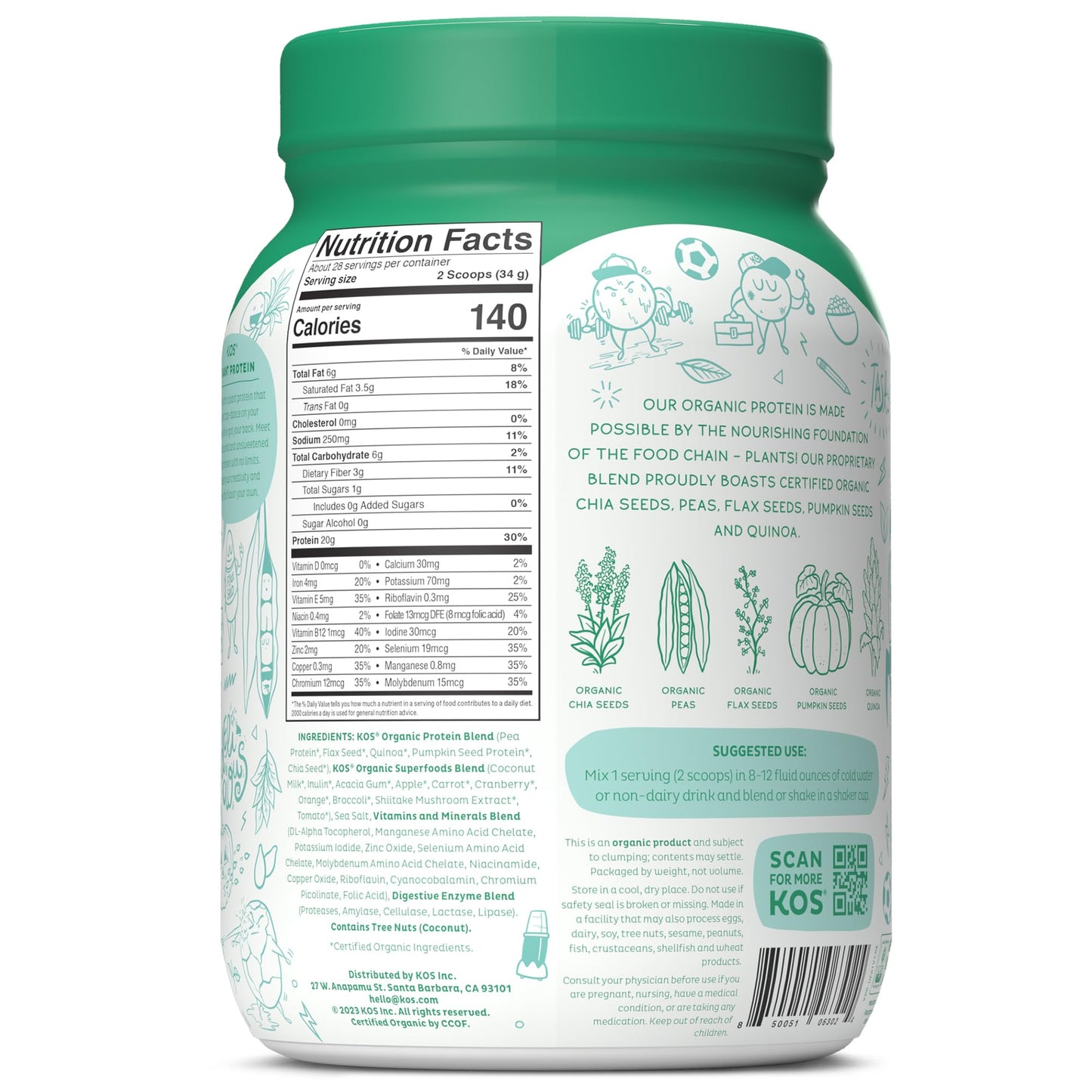 KOS Vegan Protein Powder, Unflavored & Unsweetened - Low Carb Pea Protein Blend KOSBuy Supplements Australia