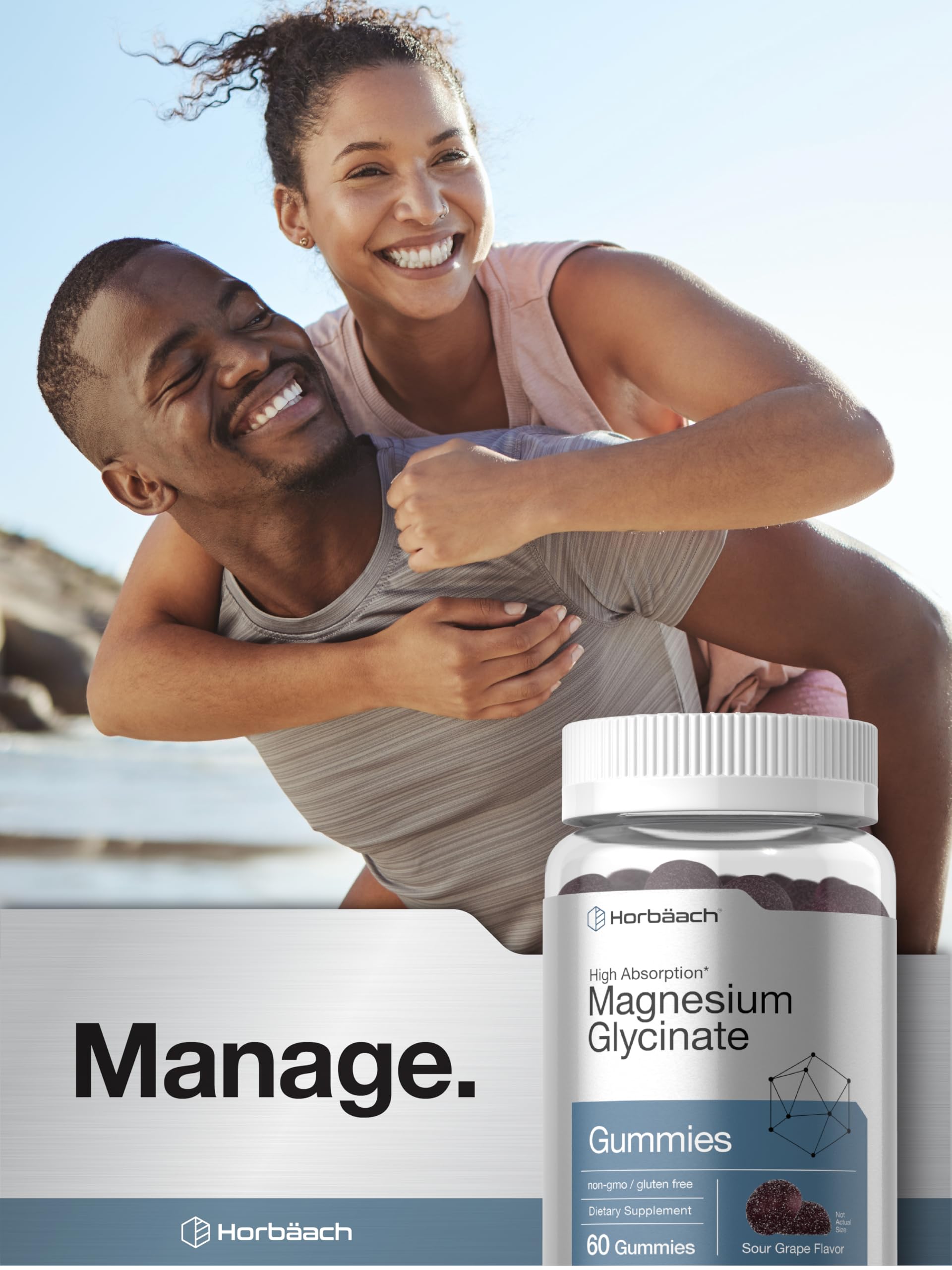 Horbäach Magnesium Glycinate Gummies | 60 Count | Sour Grape Flavor | High Absorption | Vegan, Non-GMO, Gluten Free HorbäachBuy Supplements Australia